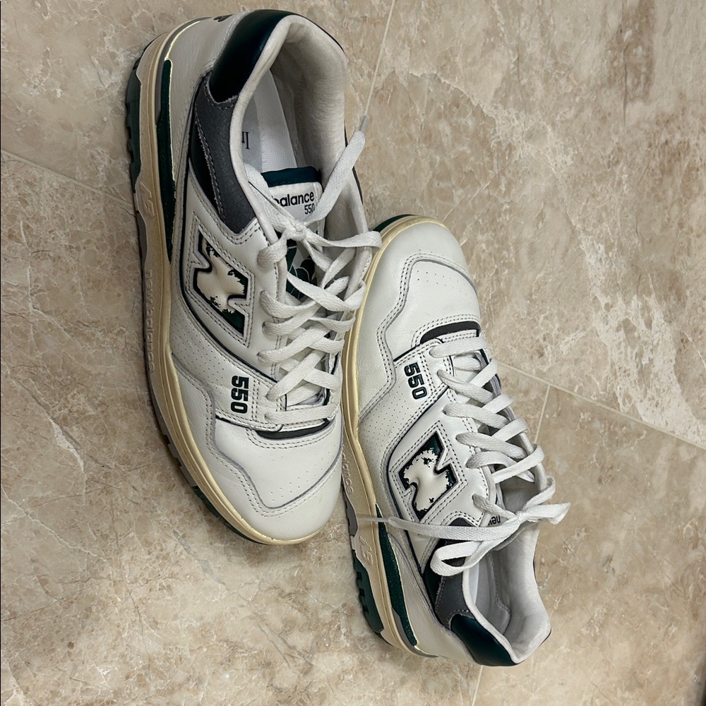 New Balance Men's White and Dark Green Sneakers